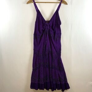 Sakkas Womens Embroidered Babydoll Midi Dress 1X Purple Whimsigoth Fairy Boho